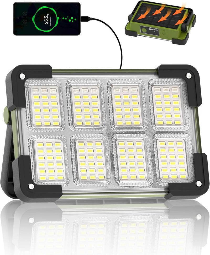 DANCINGBOAR 120W Solar Rechargeable Work Light, Portable Flood Light with Stand, 144 LED 10000LM Led Work Light with 4 Modes, IP66 Waterproof Outdoor Working Light for Emergency Repair Mechanic Camping - Image 1